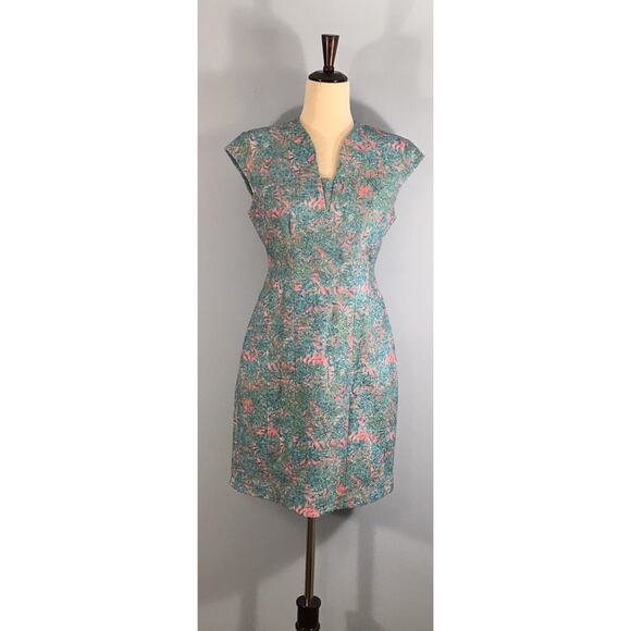 XS Dress Floral Fit & Flare Shoulder Pads Structured! Spring Summer Dress - Picture 5 of 12